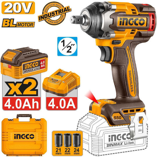 Ingco CIWLI2055E Brushless Μπουλονόκλειδο Μπαταρίας 20V 2x4Ah