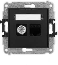 Icon F-type Antenna Socket Mechanism Sat + 1xrj45 Comp Sockets Cat 6 8-pin Black Matt 12igfk-3