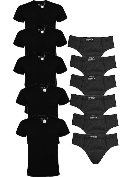 Jokers Set 5 Maiouri Bărbătești 6 Slipi Bărbătești Dsp-19 Bumbac Negru