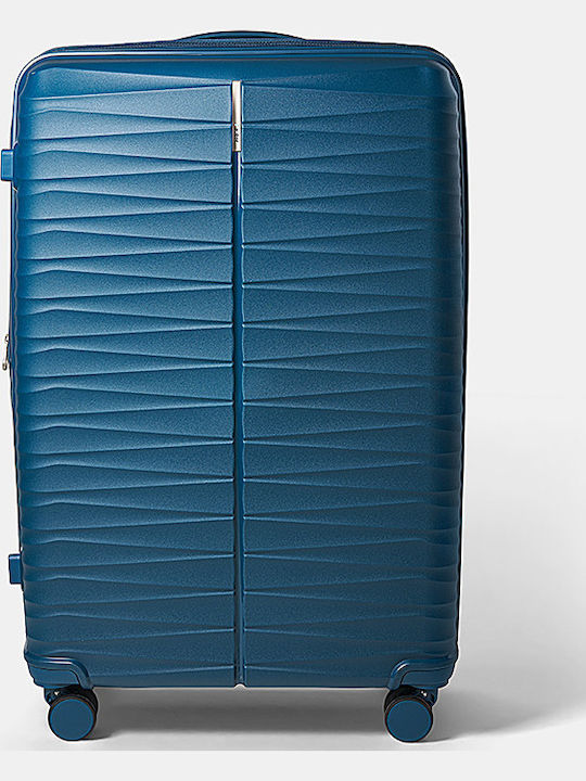 Paulter Large Hard Blue Travel Suitcase with 4 Wheels Height 76cm