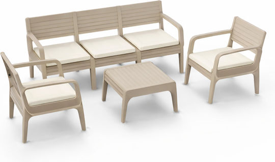 Set Cameră De Zi Pentru Exterior 4 Piese Cappucino Cu Perne