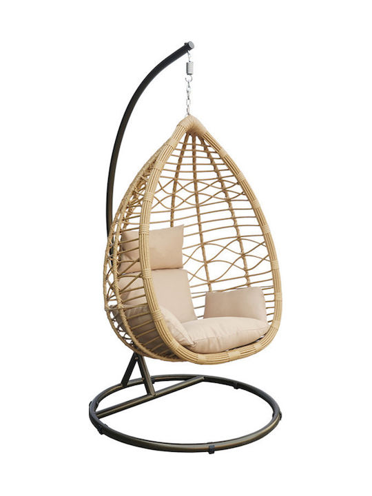 Garten- und Veranda-Schaukeln Polyrattan Sessel mit Gestell M90xP90xH200cm Beige Garten- und Veranda-Schaukeln Polyrattan Sessel mit Gestell M90xP90xH200cm Beige