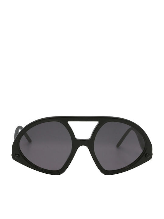 Kuboraum P31-bk Unisex Sunglasses with Black Horn-Rimmed Frame and Black Lens