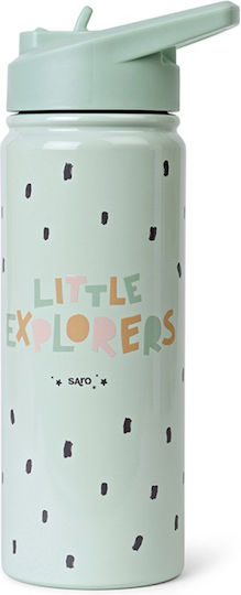 Saro Little Explorers Детска Бутилка За Вода Термос Неръждаема Стомана със Сламка 500ml