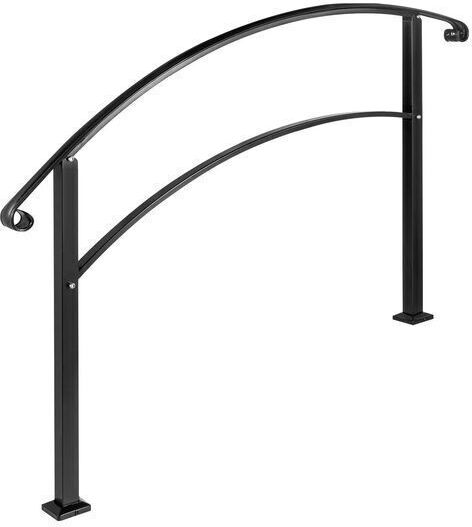 Balustradă Pentru Terase 1-4 Trepte Exterioare Negru Fier Forjat Lungime 136 Cm Unghi Reglabil Înălțime Flexibilă