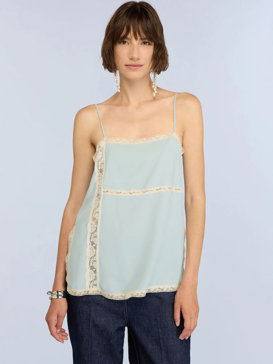Women's Blouse with Spaghetti Straps Blue