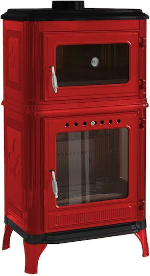 Thermozoff Κεραμική Ξυλόσομπα με Φούρνο 7.09kW Κόκκινη