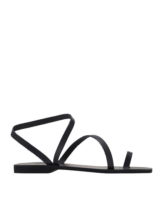Leather Women's Flat Sandals Black