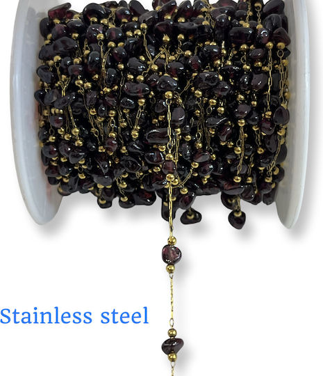 Steel Chain Gold Garnet Beads 3-4mm