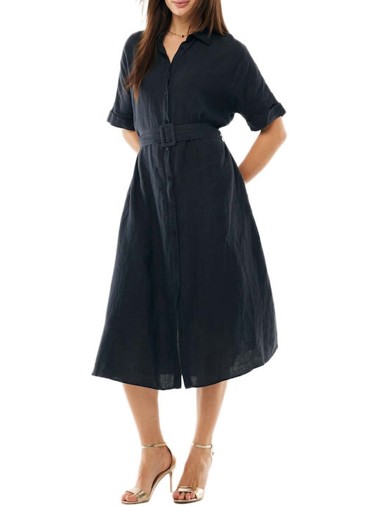 Mexx Summer Midi Shirt Dress Short Sleeve Black