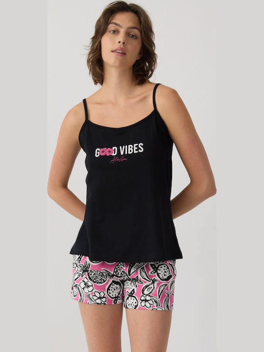 Minerva Summer Women's Pyjama Set Cotton Black