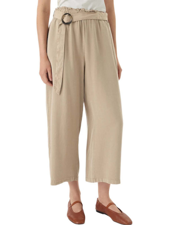 Vero Moda Bree Γυναικεία Ψηλόμεση Υφασμάτινη Παντελόνα με Λάστιχο Μπεζ