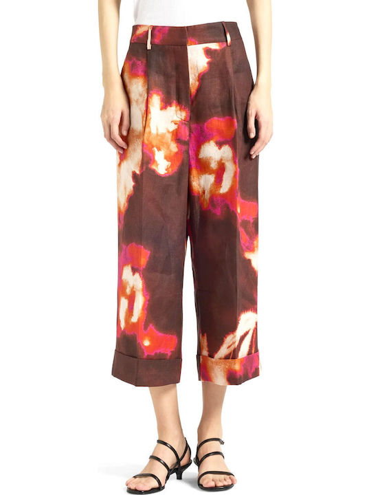 Liviana Conti Women's Linen Capri Trousers with Rubber Band Multicolour