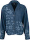 Long Sleeve Women's Denim Shirt Blue Floral