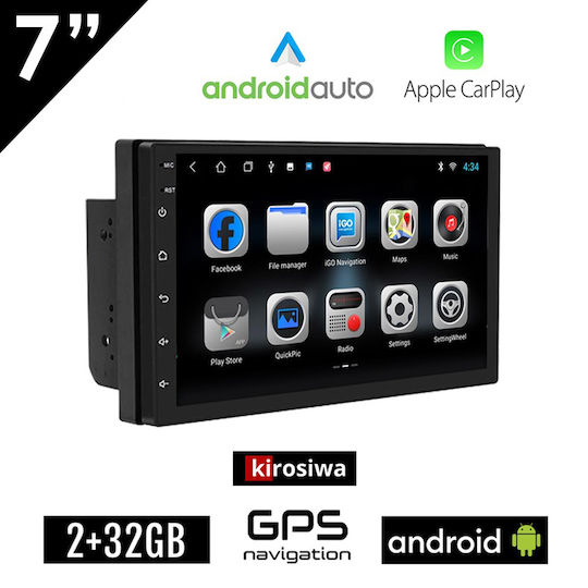Kirosiwa Car Audio System 2 DIN (Bluetooth USB WiFi GPS Apple CarPlay Android Auto) with 7" Touch Screen