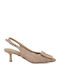 Suede Pointed Toe Heels with Strap Beige
