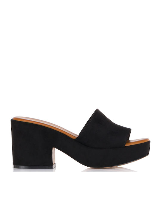 Suede Women's Mules with High Heel in Black Color