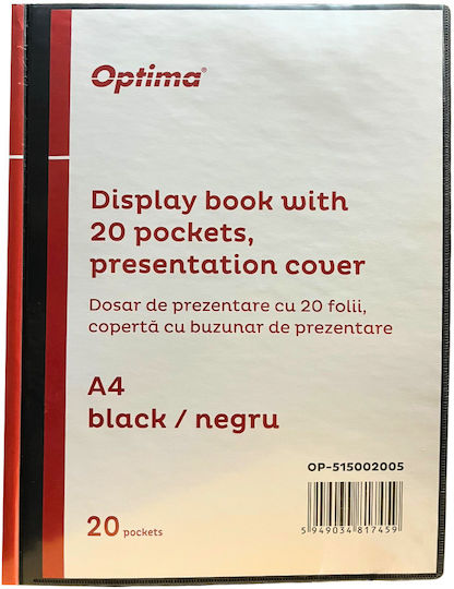 Optima Plastic Presentation Folder Customizable A4 20 Sleeves Hard Cover 500 Microns Optima Black