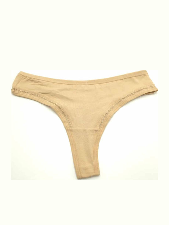 Hand's Foner Βαμβακερό Γυναικείο String Μπεζ