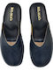 Leather Winter Women's Blue Slippers