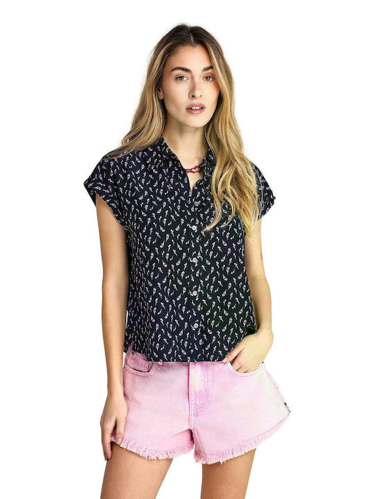 Short Sleeve Women's Shirt Floral Floral FBL013-105-05-Navy