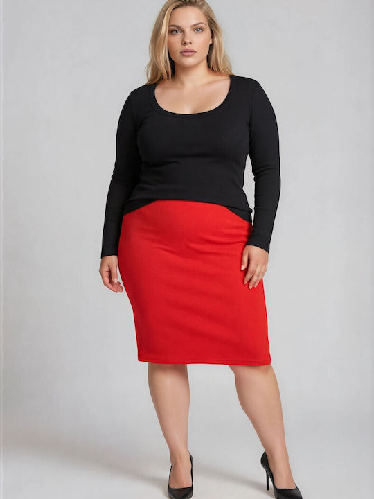 Pencil High Waist Midi Skirt Red