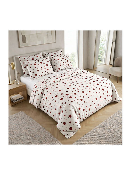 Pucioasa Set Huse Pentru Pilote 100% Bumbac 240x270cm Superdublu Cu 2 Fețe De Pernă Și 1 Cearceaf Inimi Burgundia