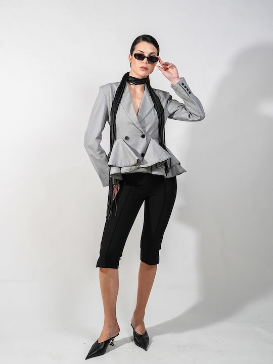 Sotris Long Women's Double Breasted Blazer Gray