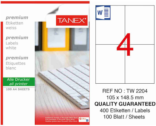 Tanex Αυτοκόλλητες Ετικέτες Α4 Ορθογώνιες 105x148.5mm
