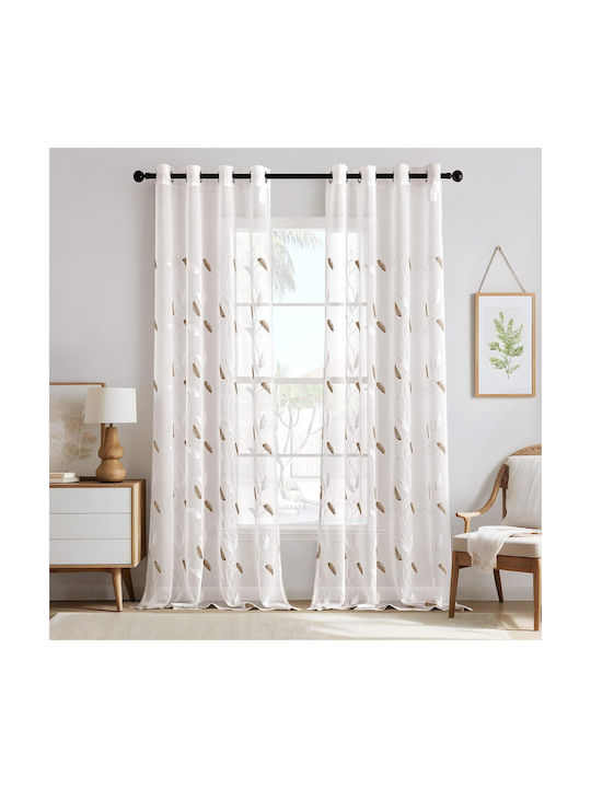 Miulee Set Perdele Fereastră Cu Capse Maro 140x245cm