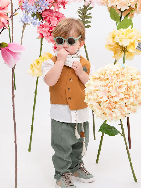 Bambolino Baptism Suit with Vest for Boy Linen Green