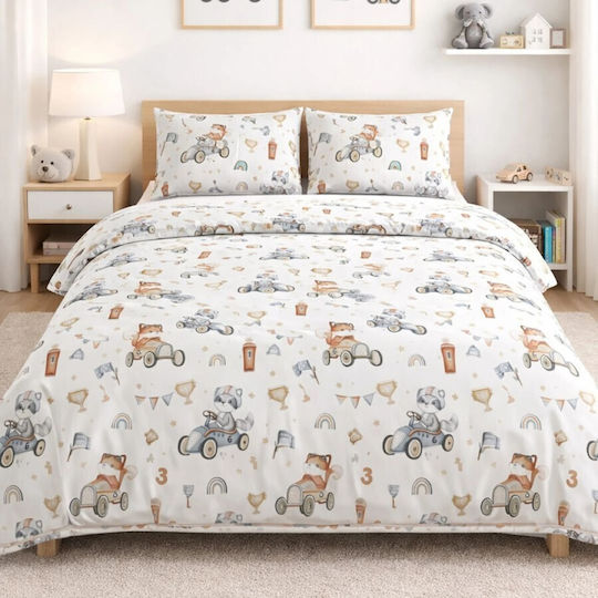 Pucioasa Σετ Παπλωματοθήκη Βαμβακοσατέν 200x230cm Διπλή με 2 Μαξιλαροθήκες & 1 Σεντόνι Cars