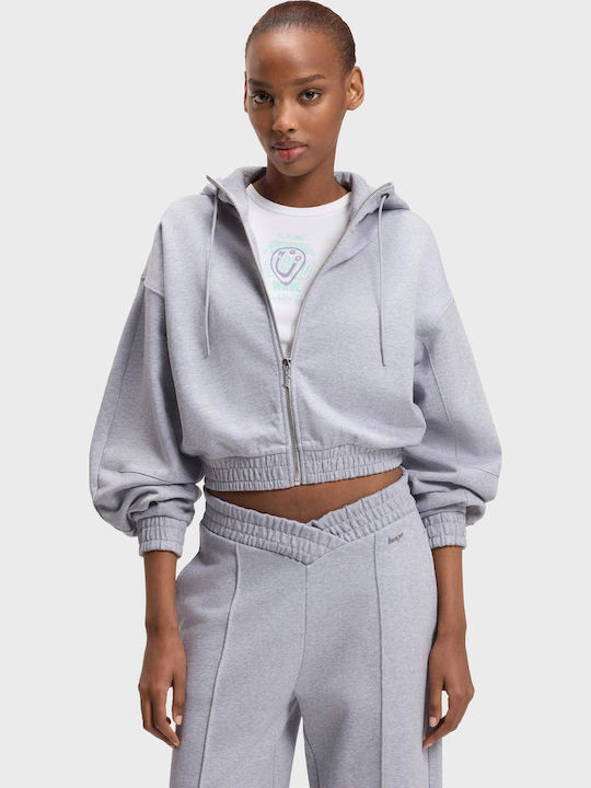 Women's Sweatshirt Cardigan Hooded Light Grey Melange