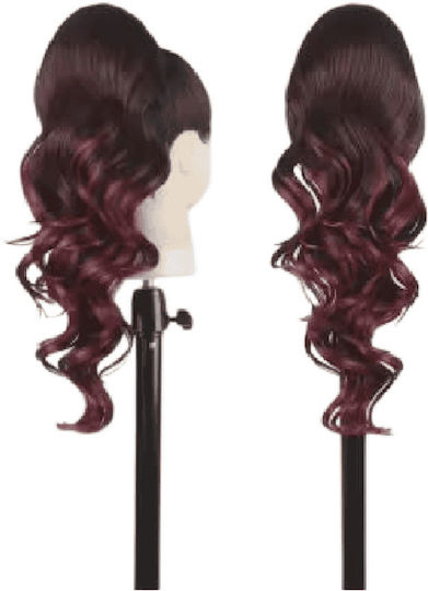 Postiche Ponytail Synthetic Hair Kanekalon High Quality Comb Nest Loose Curl Dark Red Burgundy #t1b/bug 50cm