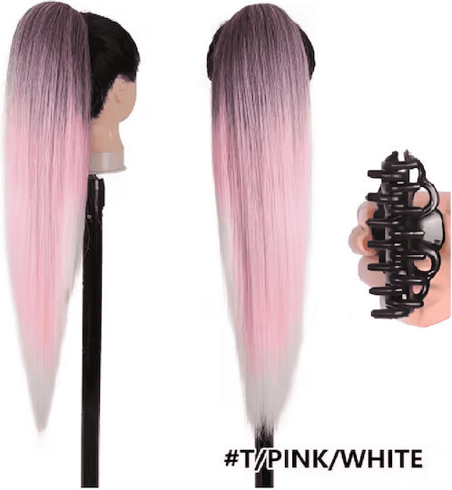 Ponytail Synthetic Hair Kanekalon High Quality Clamper Straight Pink White 71cm