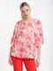 Women's Satin Blouse with 3/4 Sleeve Coral