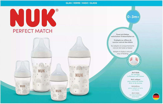 Nuk Set Glass Baby Bottles Perfect Match Anti-colic with Silicone Teat 4 Pieces