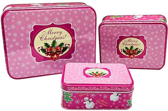 Set Metal Christmas Gift Box Pink 3 Pieces
