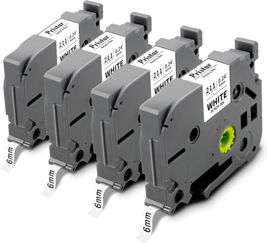 Pristar Label Maker Tape in Black Colour 4 Pieces Compatible with Brother TZe/TZ