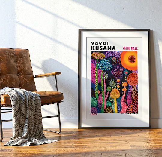 Poster Yayoi Kusama Mushroom Landscape Art 316 21cm X 30cm White Frame PVC