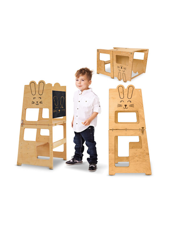 Turnul De Învățare Bunny Tip Montessori Cu Tabla De Scris Pentru Copii +12 Luni Placaj Lemn Bej Farnora Decor