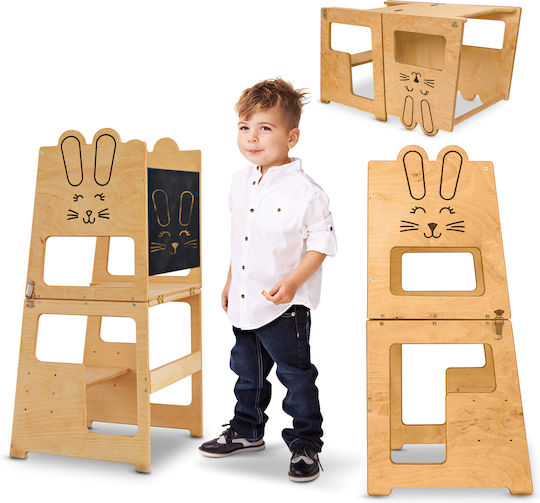 Turnul De Învățare Bunny Tip Montessori Cu Tabla De Scris Pentru Copii +12 Luni Placaj Lemn Bej Farnora Decor