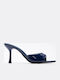 Patent Leather Mules With High Heel In Navy Blue Colour