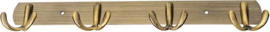 Wandhalterung Metall 10 Haken Gold 34,5x5cm