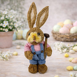 Accesorii Rustic Iepure Din Paie Pentru Decorațiuni De Paște Din Țesătură 35 Cm