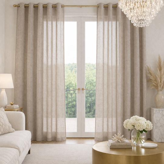 My Home Luxury Curtain with Grommet Beige 280x270cm