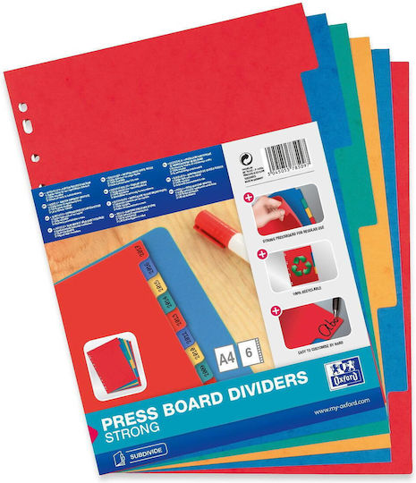 Oxford Colored Cardboard Dividers A4 180gsm 6 Colors Set Oxford