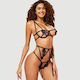 Plus Size Sexy Lingerie Set Embroidery & Applique Underwire Bra Fit Sexy 3 Pcs Black