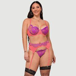 Plus Size Σετ Σουτιέν & Σλιπ Δαντέλα & Λεπτομέρειες Τριαντάφυλλου Rose Spliced Eyelash Lace Bra Set Ροζ Plus Size Σετ Σουτιέν & Σλιπ Δαντέλα & Λεπτομέρειες Τριαντάφυλλου Rose Spliced Eyelash Lace Bra Set Ροζ