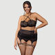 Plus Size Transparent Lingerie Set Underwire And Garters Mesh Black